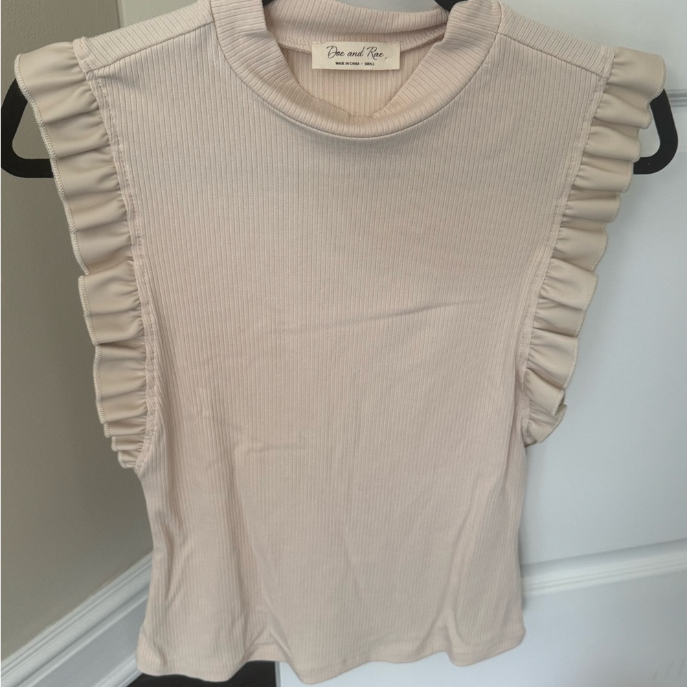 Doe & Rae Cream Ruffle Sleeve Top
